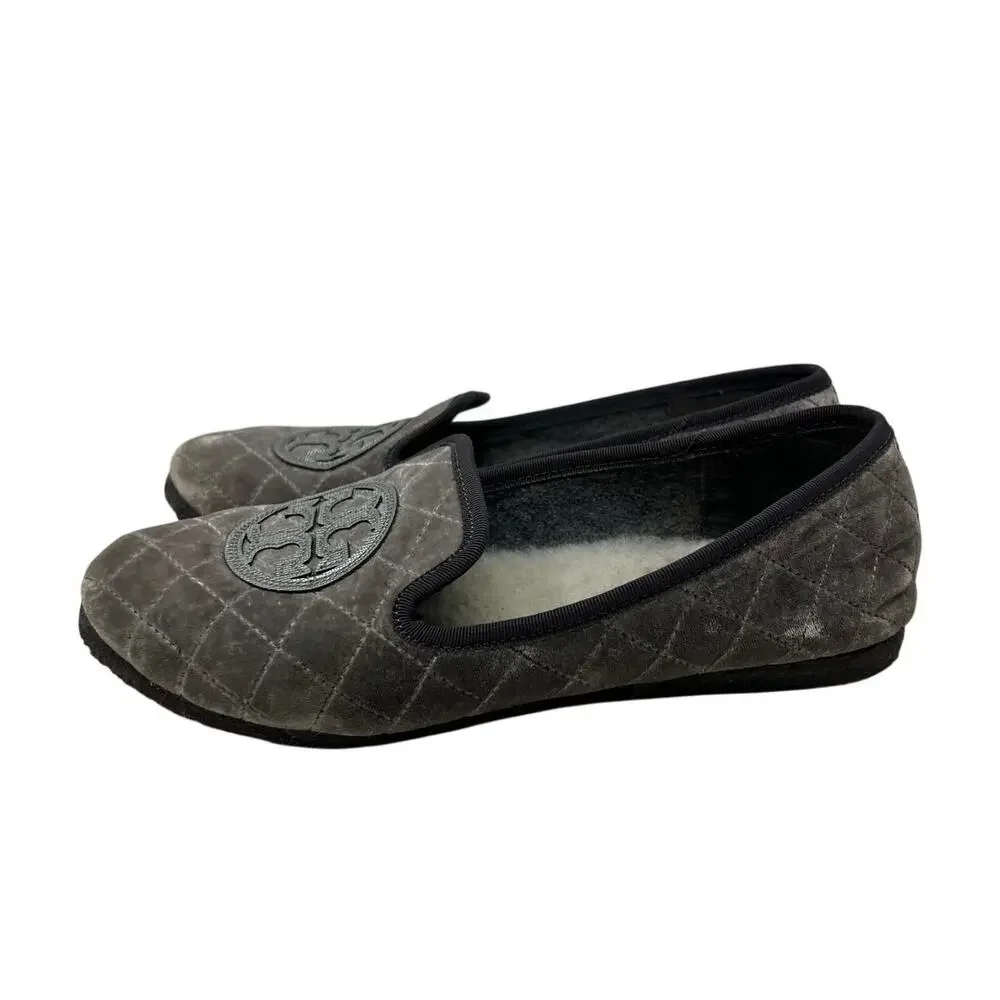 Tory Burch Billy Quilted Velvet Faux Fur Lined Slipper 8
